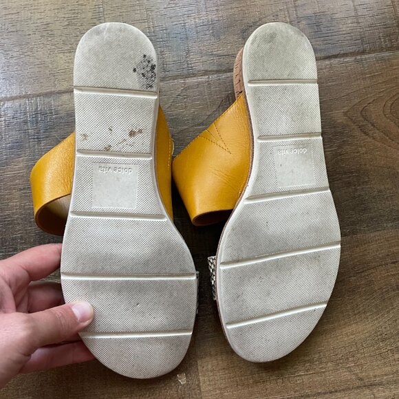 Dolce Vita Mustard & Snakeskin Leather Slide Sandals – Size 8 - Picture 11 of 11